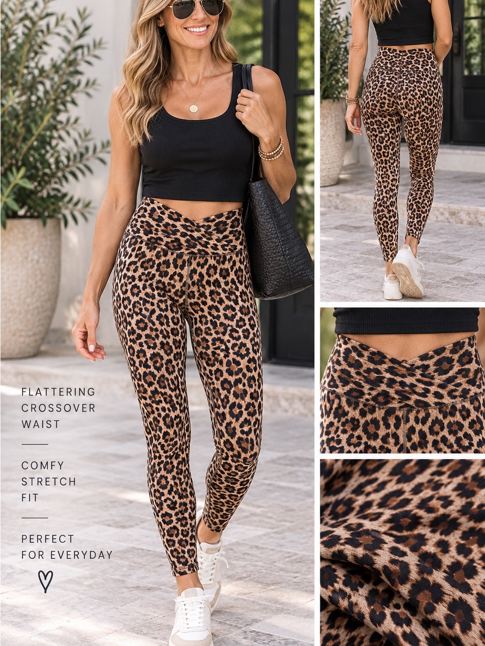 aerie Offline Leopard Print Crossover Waist Leggings - Brown & Black
